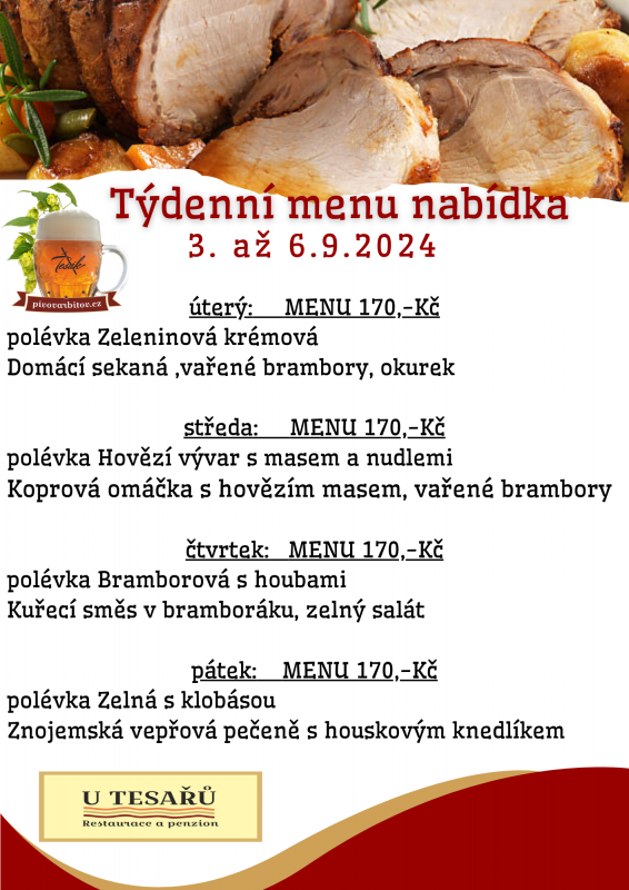 Týdenní menu nabídka 3. až 6.9.2024